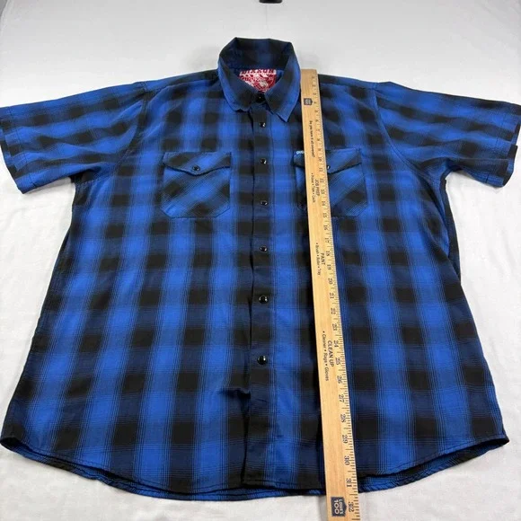 Dixxon Flannel Co Shirt Men XL Blue Plaid Pearl Snap Up City Gardens Bamboo Camp - Picture 6 of 11